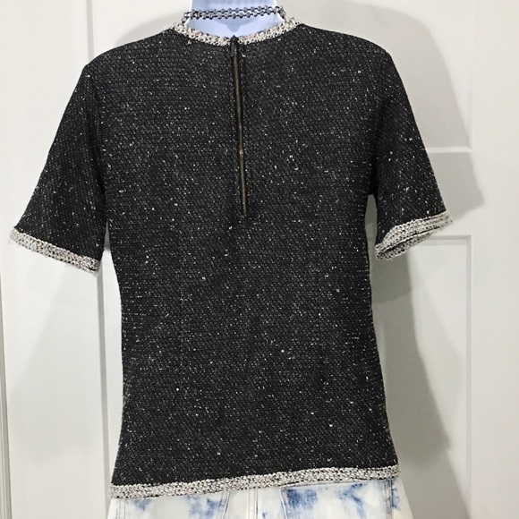 cabi 542 coco shell black knit rear zip top short sleeve sweater size small - Picture 5 of 8